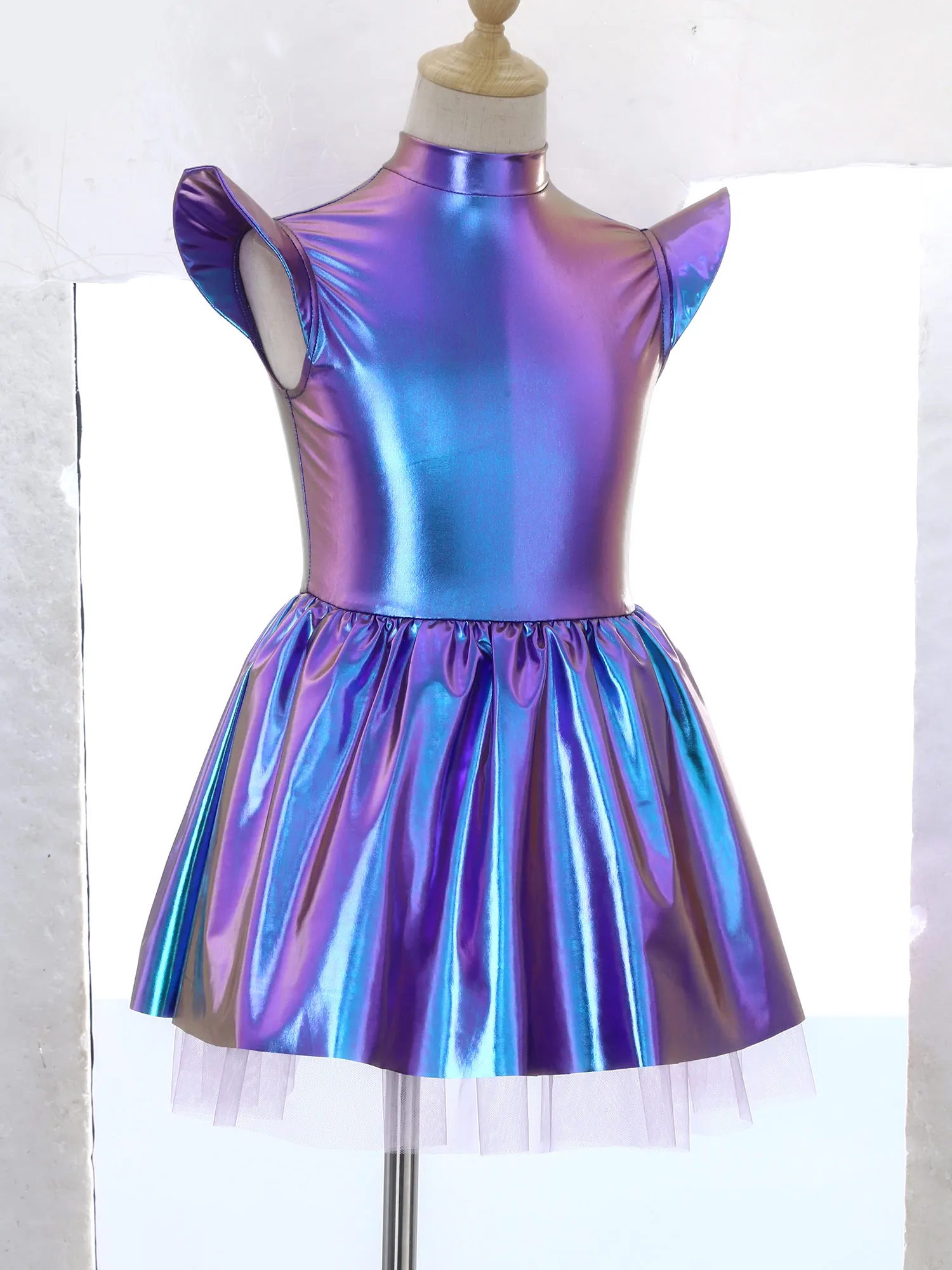 الغريبة الفضاء الخارجي تأثيري حلي للطفل الفتيات هالوين رائد الفضاء روبوت فستان معدني لامع مضيئة كم كشكش توتو فستان