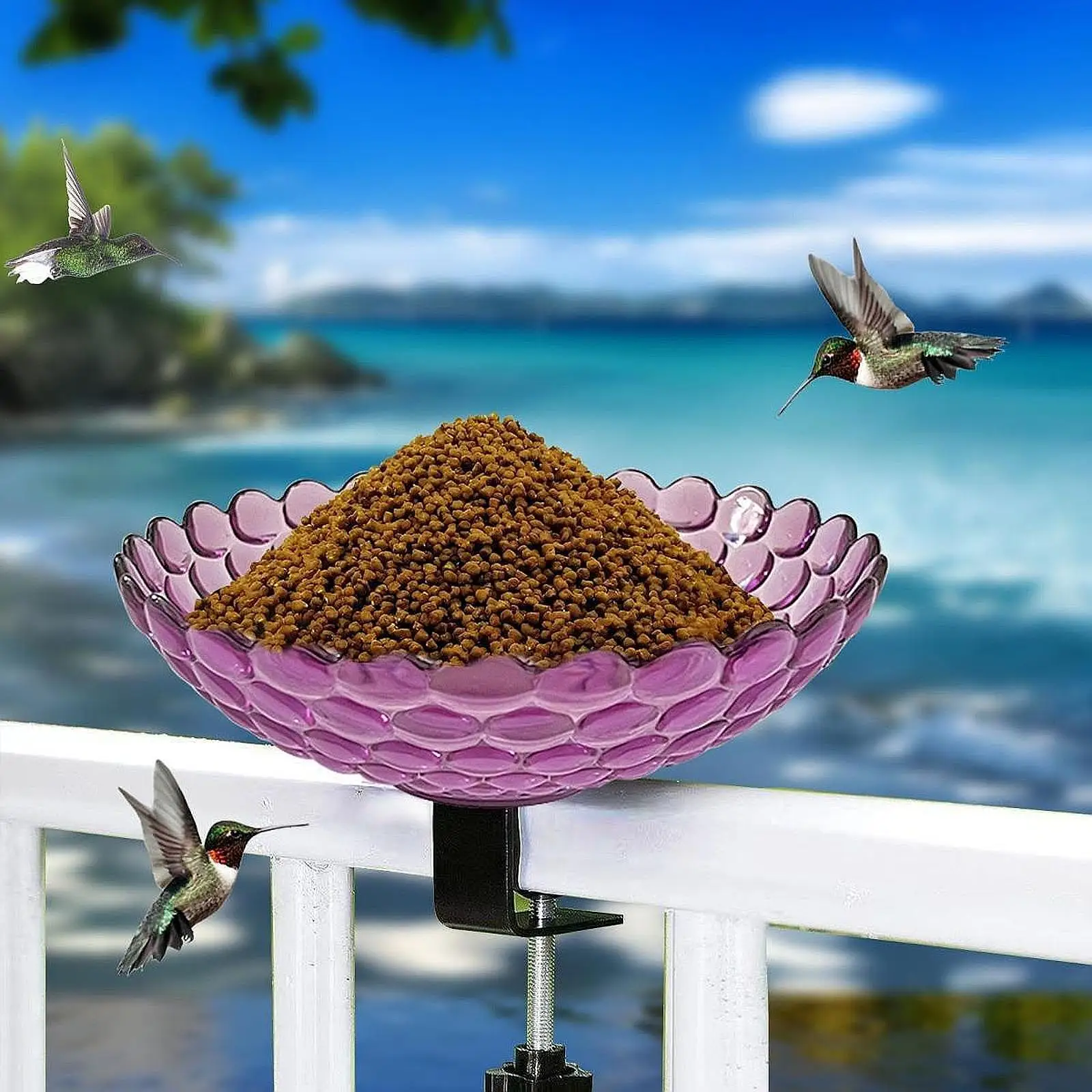 Bird Bath for Outdoors Metal Mounted Balcony Railing Birdbath Bowl with Sturdy Clamp for Garden Yard