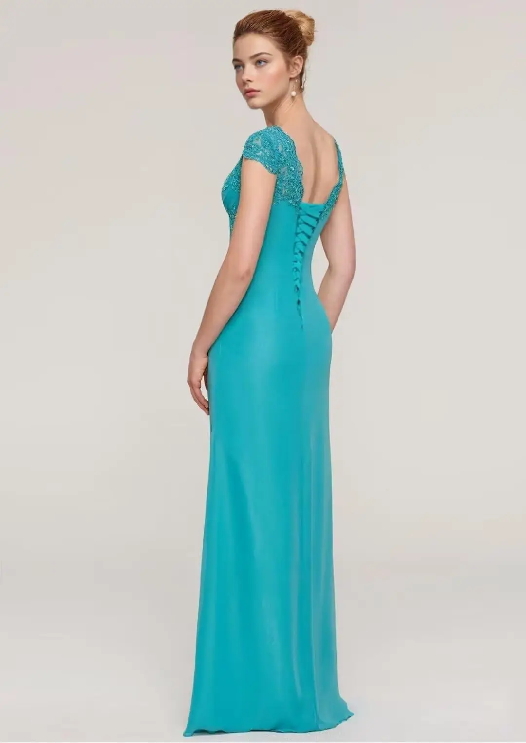 Abiti eleganti per la madre della sposa in chiffon con paillettes lucide personalizzati per abito da sera formale con maniche ad aletta e applicazioni in pizzo