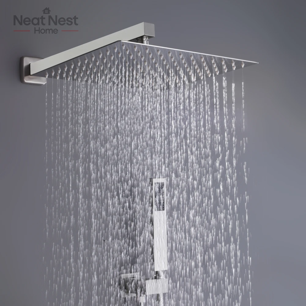 

Wall Mounted Square Rainfall Pressure Balanced Complteted Shower System with Rough-in Valve,Constant temperature function,Black