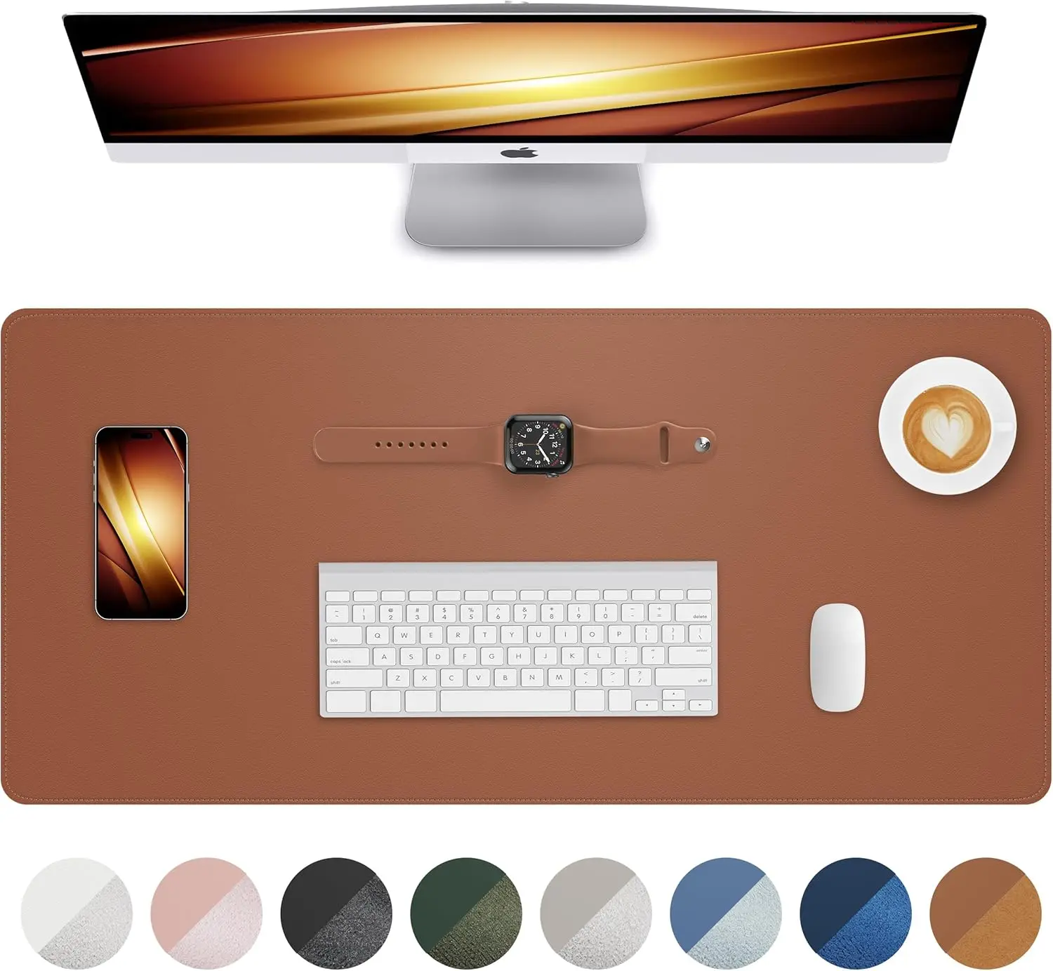 

Leather Desk Pad Protector, Non-Slip PU Mouse Pad, Waterproof Office Desk Mat for Writing, 31.5x15.7in Brown