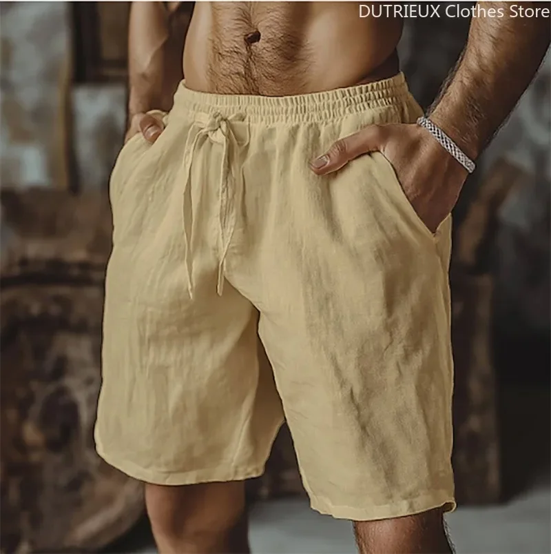 

Men Summer Beach Casual Shorts 5 Inch Cotton Solid Color High Quality Breathable Outdoor