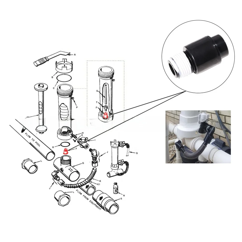 1PCS R172248 Check Valve With Tape Replacement PlasticFor Prevents Backflow In Pool Chlorinator For Rainbow 320 Pool Chlorinator