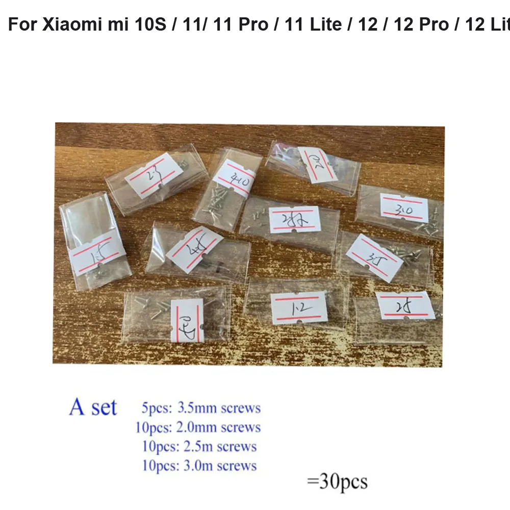 Juego completo de tornillos para Xiaomi mi 10S 11 Pro 11 Lite 12 12 Pro 12 Lite tornillo en la placa base