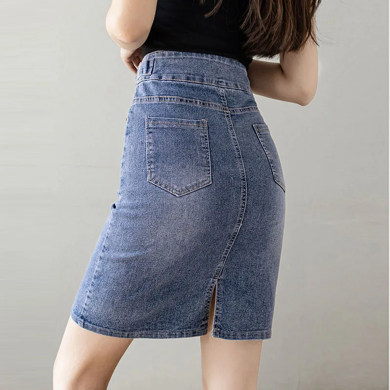 Autumn 2024 Plus Size Skirt For Women High Waist Large Size Slit Black Or Blue Jeans Skirts Korean Fashion Slim Jupe Femme