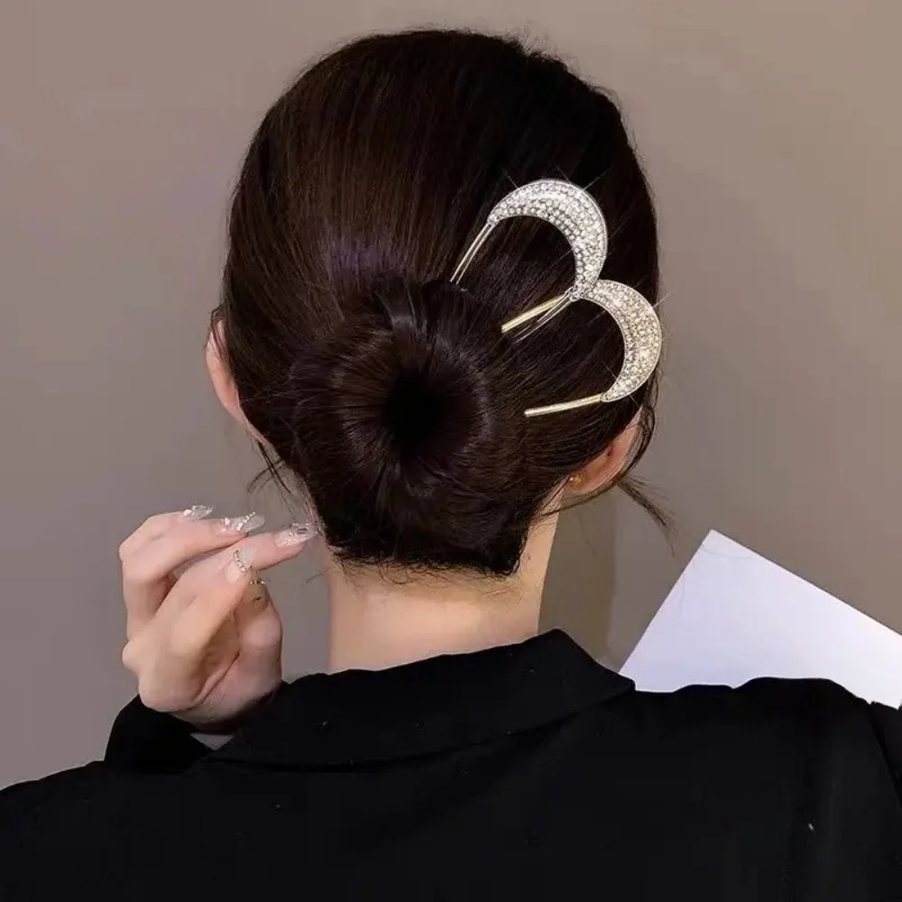 Elegant Women Bowknot Hairpins Metal U Shape Hair Fork For Bun Updo Bridal Hair Accessories Wedding Hairstyle Design Tools