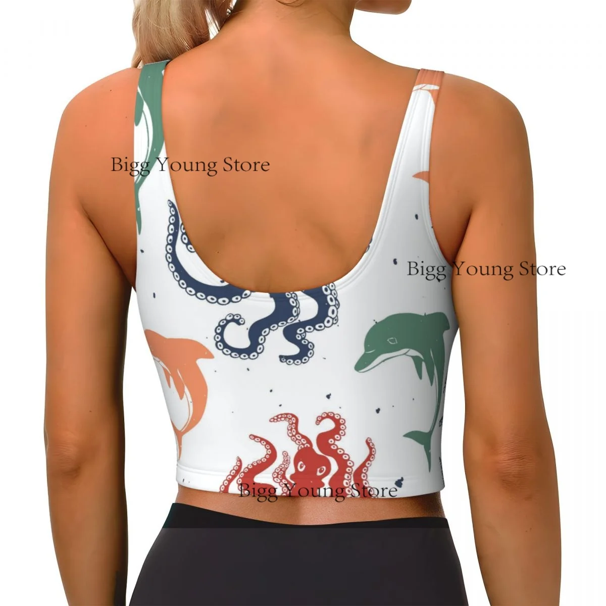 Marine Life Starfish Basic Tops Women Samba Sexy V-Neck Yoga Fitness Sports Tops