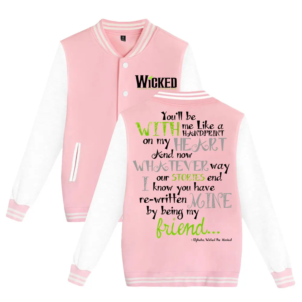 WICKED The Musical Merch Zip Up Baseball Uniform Fleecejacke Damen Herren Streetwear Hip Hop Langarm Rosa Hoodie Sweatshirts