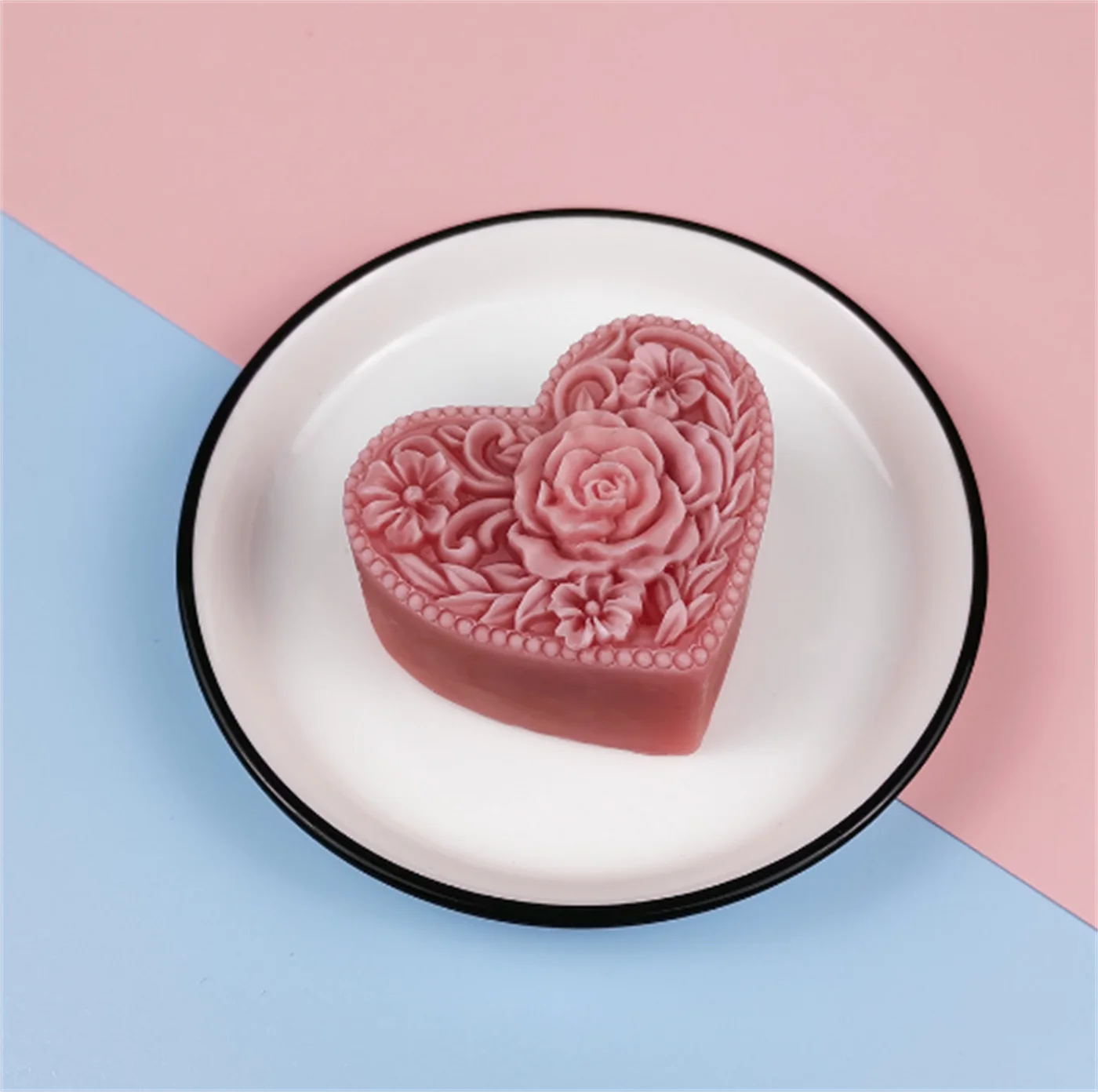 

2D Heart Rose Mold Flower Candle Molds Silicone Mold Fondant Cake Craft Household DIY Baking Tools Kitchen Tools