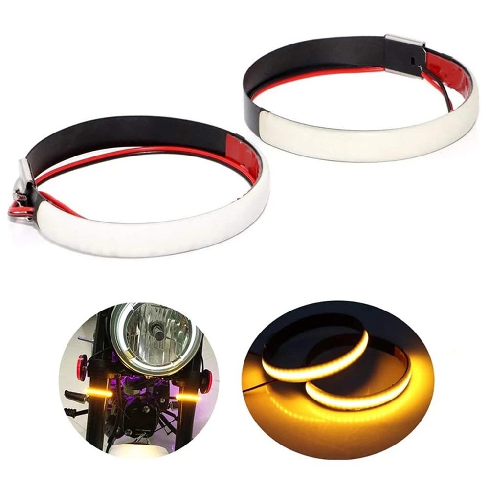 Universal Motorcycle Fork LED Turn Signal Strip Lights Kit Fit for 45-70mm Fork, 2PCS Amber