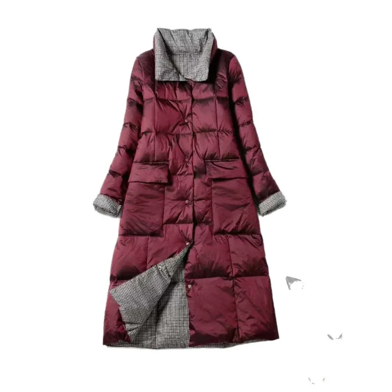 Women's Winter Top Coat Down Jacket White Duck Down Reversible Medium Length Large Warm Thicken Retro Simple New Niche Versatile