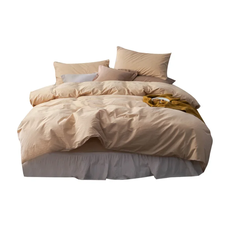 

Solid color simple Nordic style cotton four-piece cotton quilt cover bed sheet
