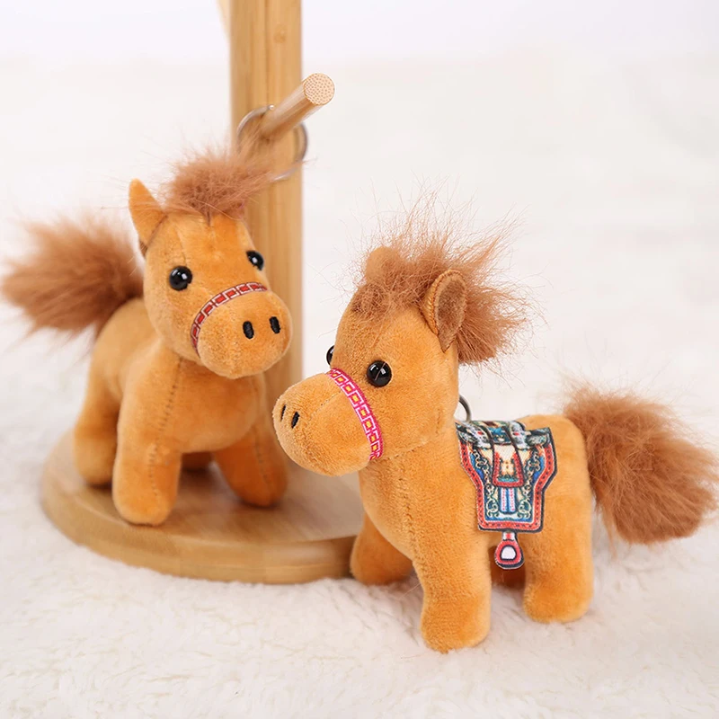 Lindo Mini caballo colgante Keychian juguete de peluche Kawaii simulación Animal muñeco de peluche esponjoso bolsa decoración niños caballo del zodiaco regalos