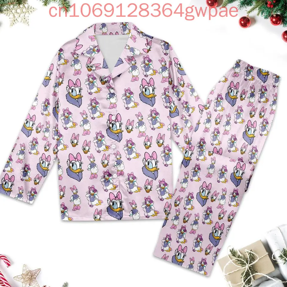 New Daisy Duck Long Sleeve Pajamas Two-piece Set Disney Men's and Women's Pajamas Set image 2