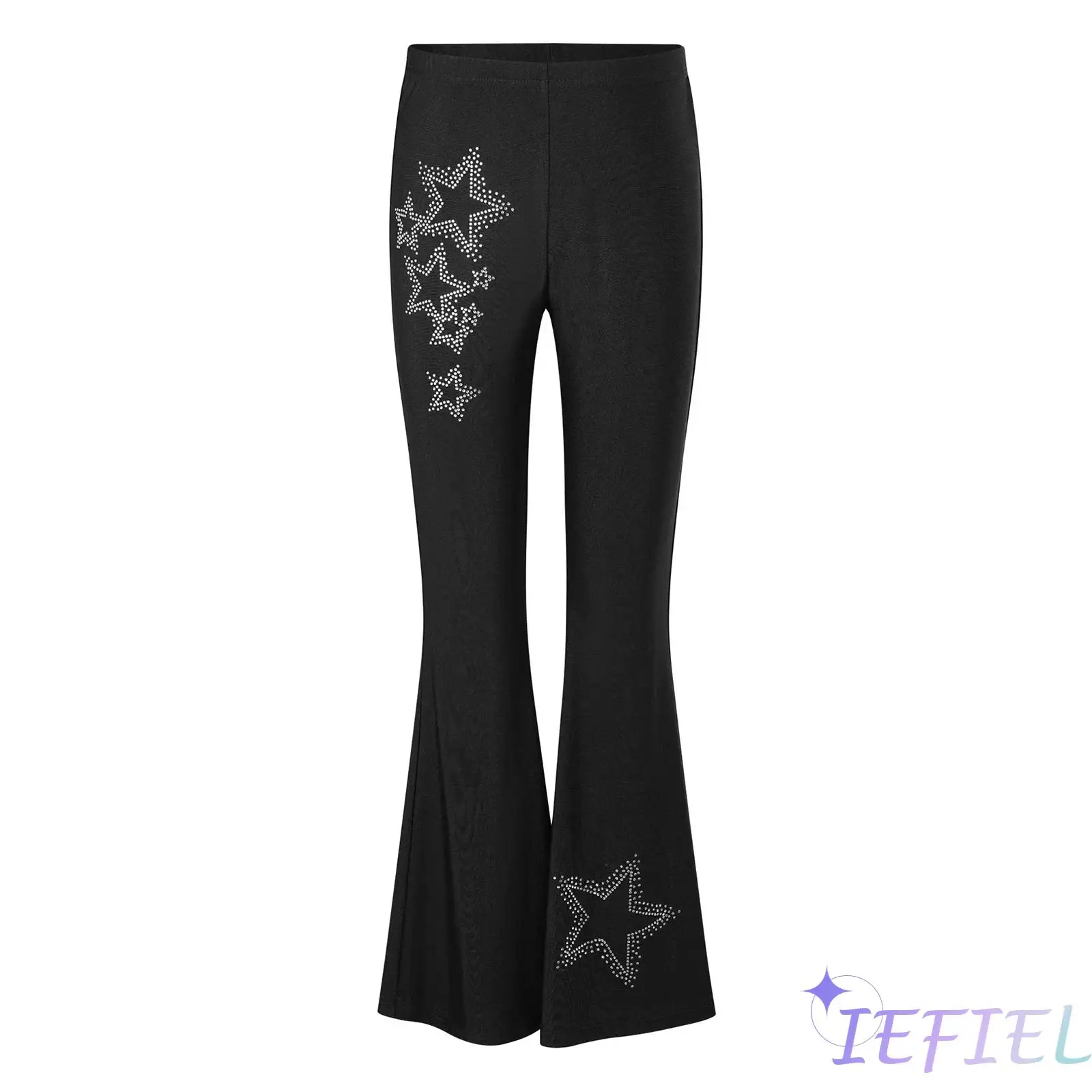 

Children Ballet Ballroom Dance Competition Pants Clothing Sparkly Rhinestone Star Flared Trousers for Figure Skating Performance