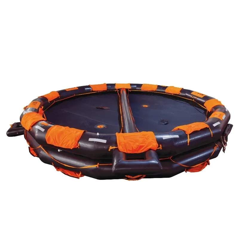 

Open double-sided inflatable life rafts, life-saving equipment, emergency evacuation at sea