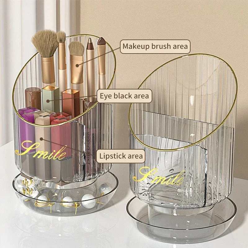 360ยฐ Rotating Makeup Brush Holder Luxury Cosmetic Organizer Lipstick Eyebrow Pencil Holder Eye Shadow Storage Box