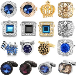 High quality Austrian blue crystal cat's eye stone cufflinks French shirt brass crown design wedding men's crystal cufflinks