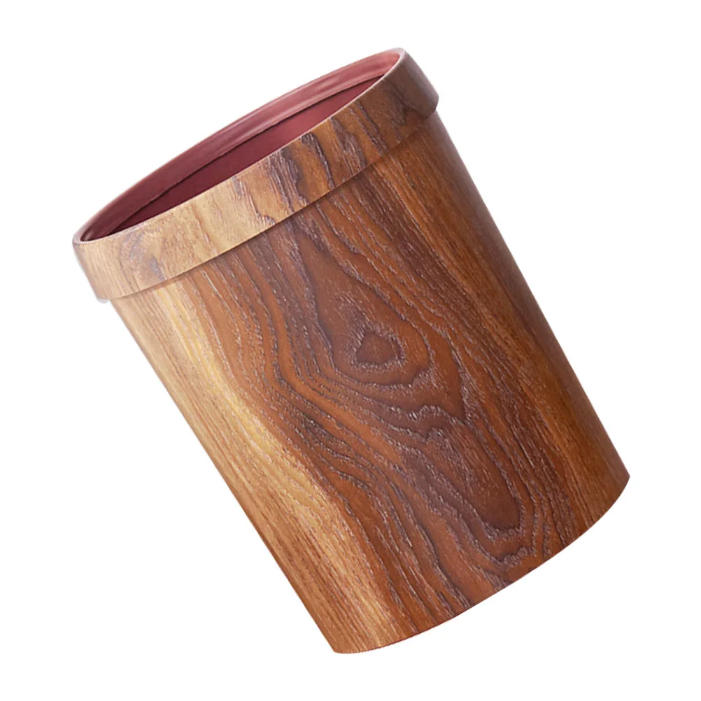 Wood Grain Trash Can Garbage Container Simple Basket with Lid Car Decor Rubbish Holder for Home Cover Uncovered Waste Bin