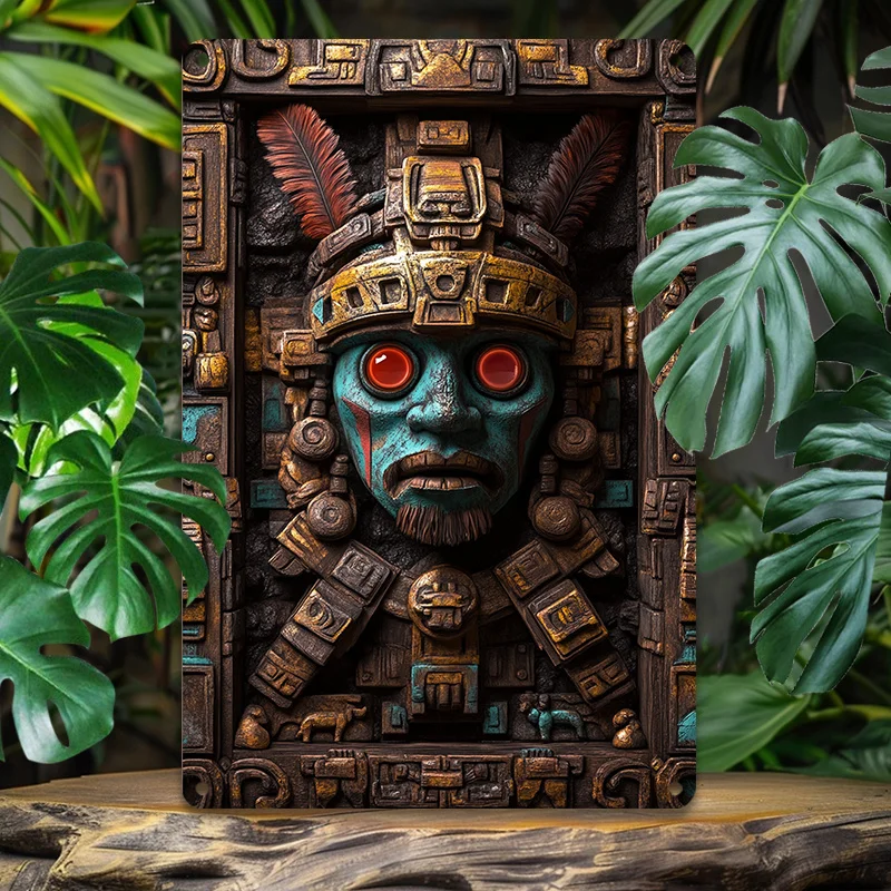 

Vintage Aztec Aluminum Wall Art, Metal Tin Sign for Pool & Conference Room Decor, Durable Easy-Hang Design, 8X12 in/12X18 In