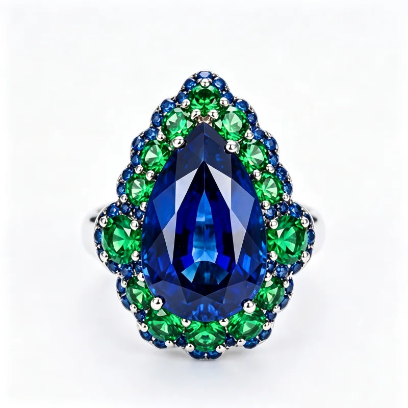 Bellux Vintage Palace Style Collectors Lab Grown Sapphire Water Drop Green Ring 925 Silver Heavy Craftsmanship Women's Rings