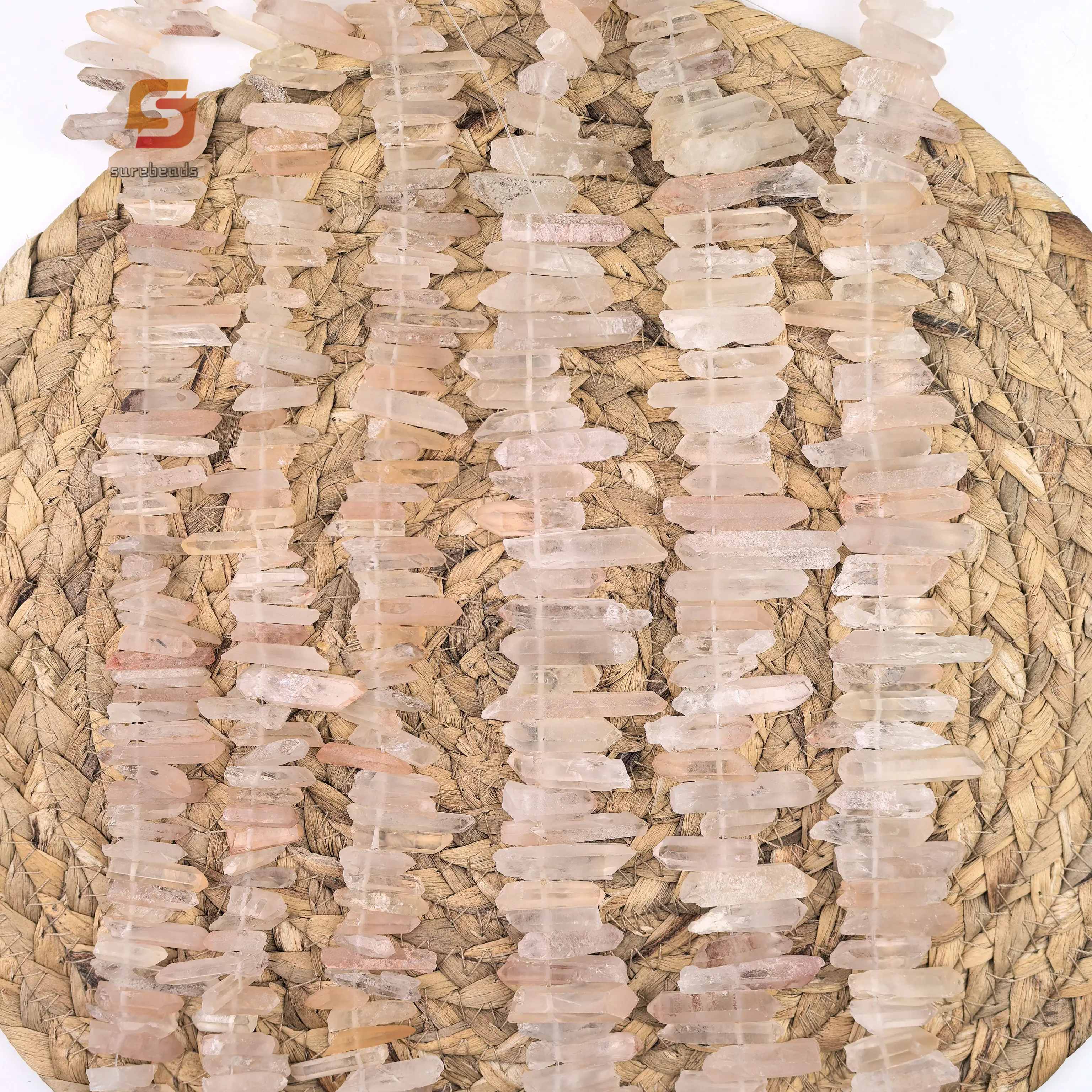 

15.5"strand Natural Pink Quartz Top Drilled Point Beads,Cut Rough Raw Crystal Stick Spike Pendant Necklace Jewelry Making