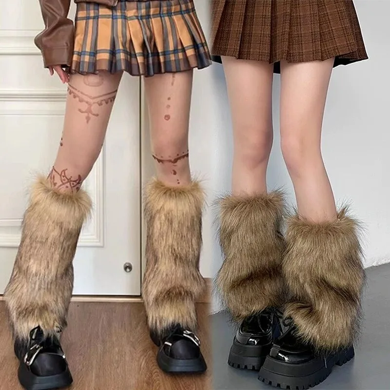 جديد Y2k فو الفراء تدفئة الساق فتاة حار Harajuku شتاء دافئ فروي الأحذية غطاء الجوارب Jk خمر الهيب هوب تأثيري الجوارب اكسسوارات