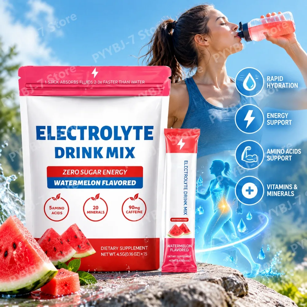 Electrolyte Powder Zero Sugar Rapid Hydration Drink with Amino Acids Vitamins Sports Hydration Energy Fluid Replenishment 15-Bag