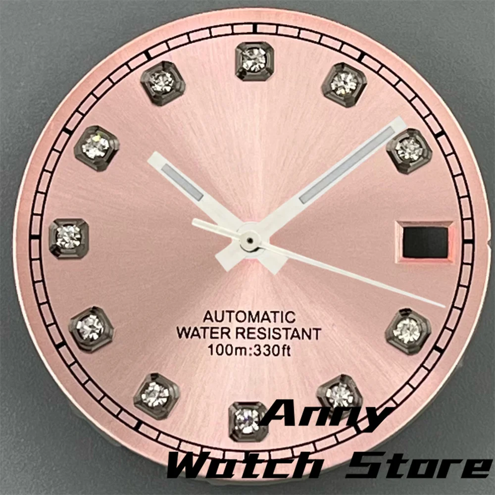29mm Watch Dial White Black Blue Pink Green Dial With Diamond Index Date Fit NH35 Movement