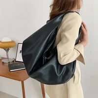 Big Black Shoulder Bags for Women Large Hobo Shopper Bag Solid Color Quality Soft Leather Crossbody Handbag Lady Travel Tote Bag - Image 3