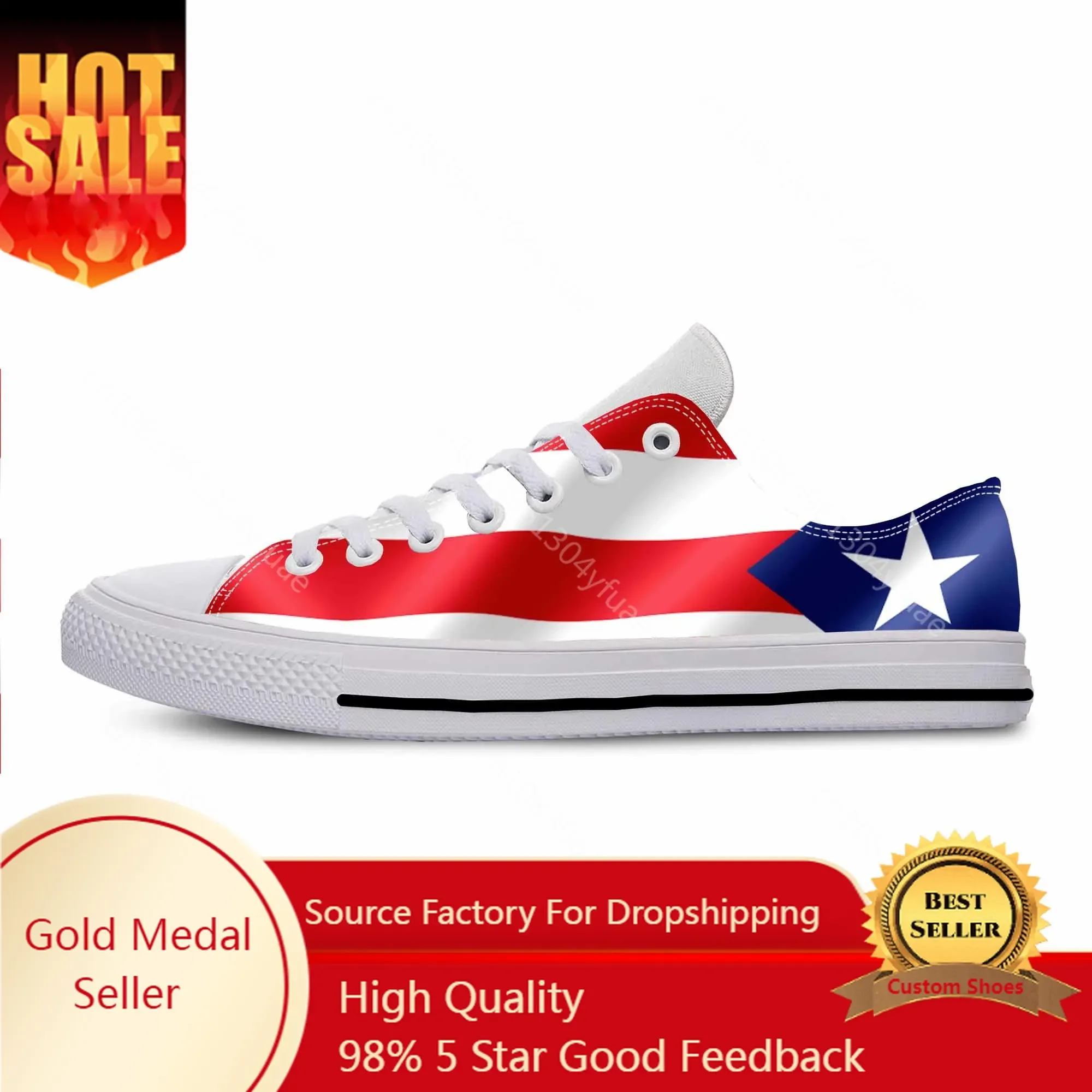 

Hot Puerto Rico Rican Flag Patriotic Pride Fashion Casual Cloth Shoes Low Top Comfortable Breathable 3D Print Men Women Sneakers