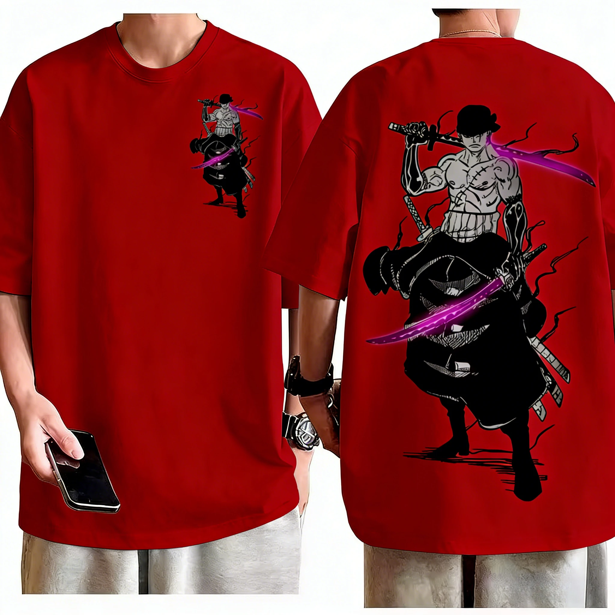 

ONE PIECE Летняя мужская и женская хлопковая футболка 2026 Новый Roronoa Zoro с принтом аниме в стиле хип-хоп Свободный повседневный топ Y2K для родителей и детей