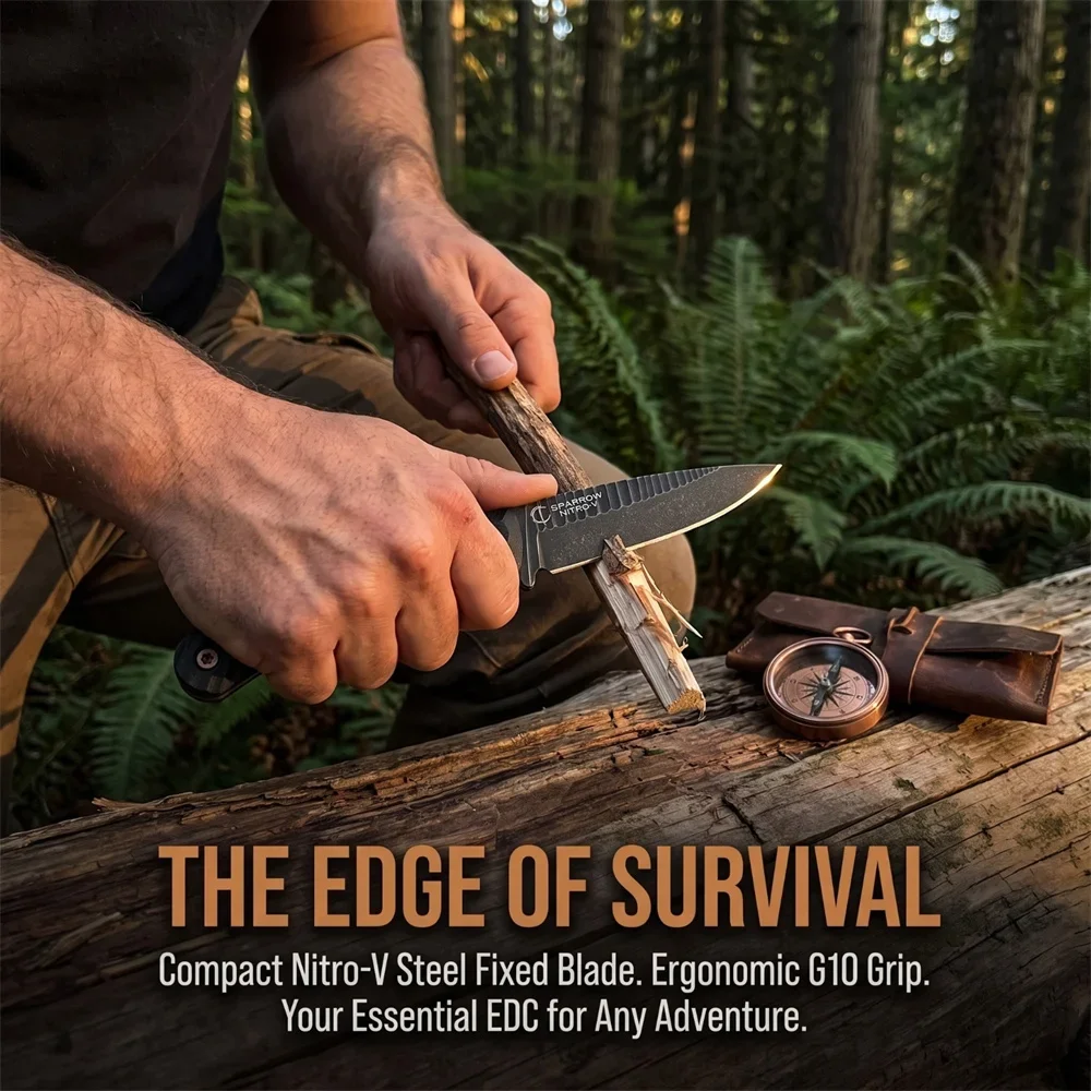 Full Tang Structure Fixed Blade Knife with D2 Blade G10 Handle, Portable Carry Tool for Package Opening Camping and Daily Use