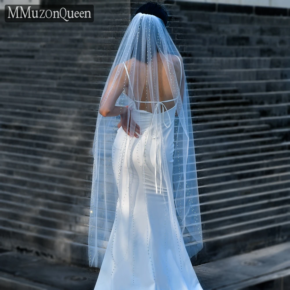 MMQ MCafe A-Voile de Mariage avec Diamants Colorés pour Patients de Rotterdam, Accessoire Sensationnel avec Peigne, 1 Niveau