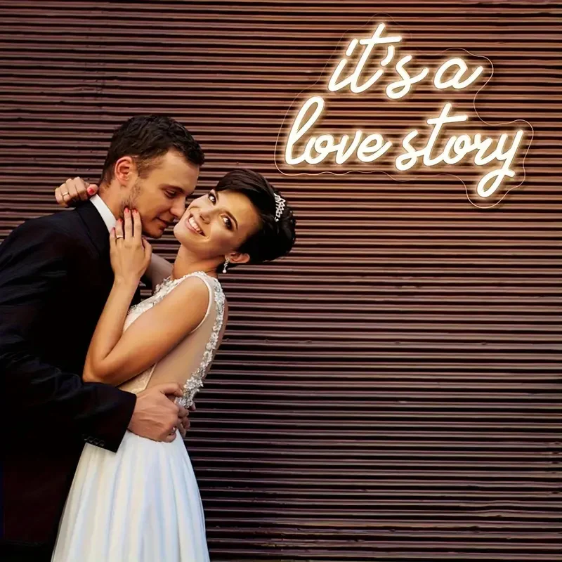 It's A Love Story Neon Sign Warm White Neon Signs LED for Bedroom Decor Anniversary Wedding Celebrations Ideal Gift for Couples