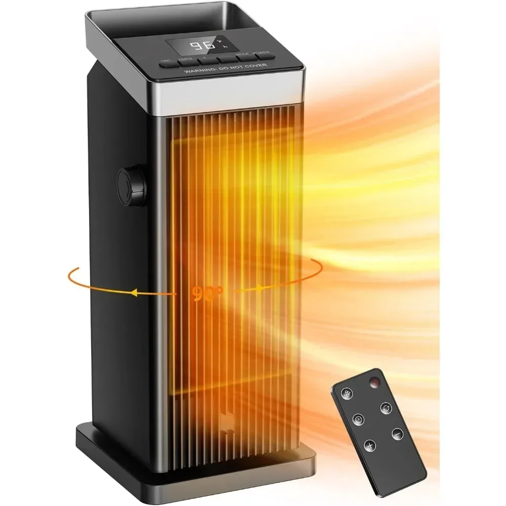 

1500W indoor rapid heating heater, household ceramic 90 ° oscillation portable heater with thermostat and remote control