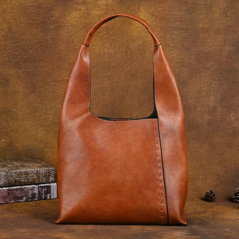 Johnature 2024 nuova borsa ad alta capacità borse a tracolla a secchiello da donna in vera pelle borsa tote casual versatile in vera pelle bovina