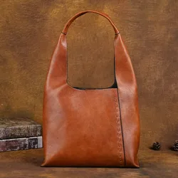 Johnature 2024 nuova borsa ad alta capacità borse a tracolla a secchiello da donna in vera pelle borsa tote casual versatile in vera pelle bovina