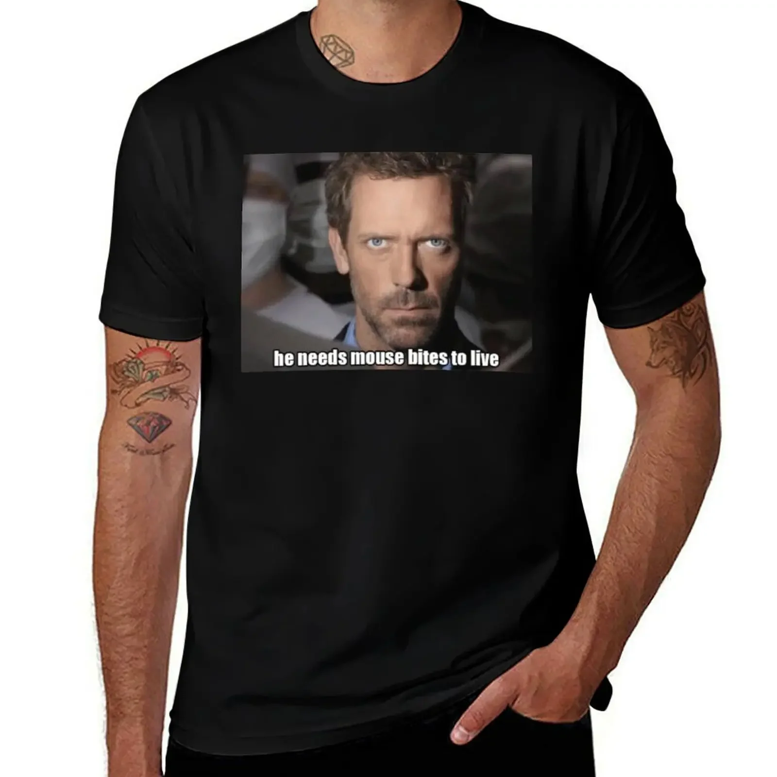 

House MD - he need mouse bites to live T-Shirt basketball graphic tees anime vintage sweat shirts, men 2025 new model