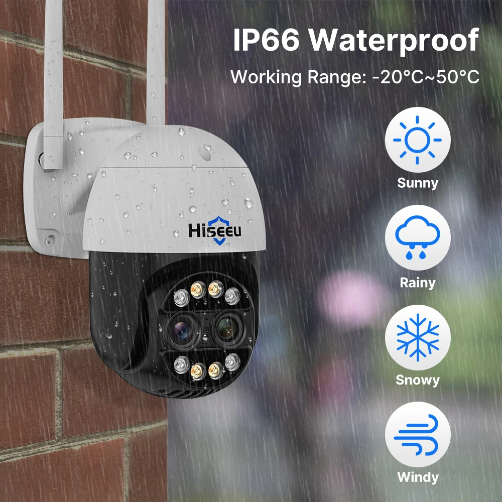 Cámara de Seguridad Hiseeu 4K 8MP Wifi PTZ de Doble Lente, Audio Bidireccional, Seguimiento por IA, Video Inalámbrico, Cámaras de Vigilancia IP