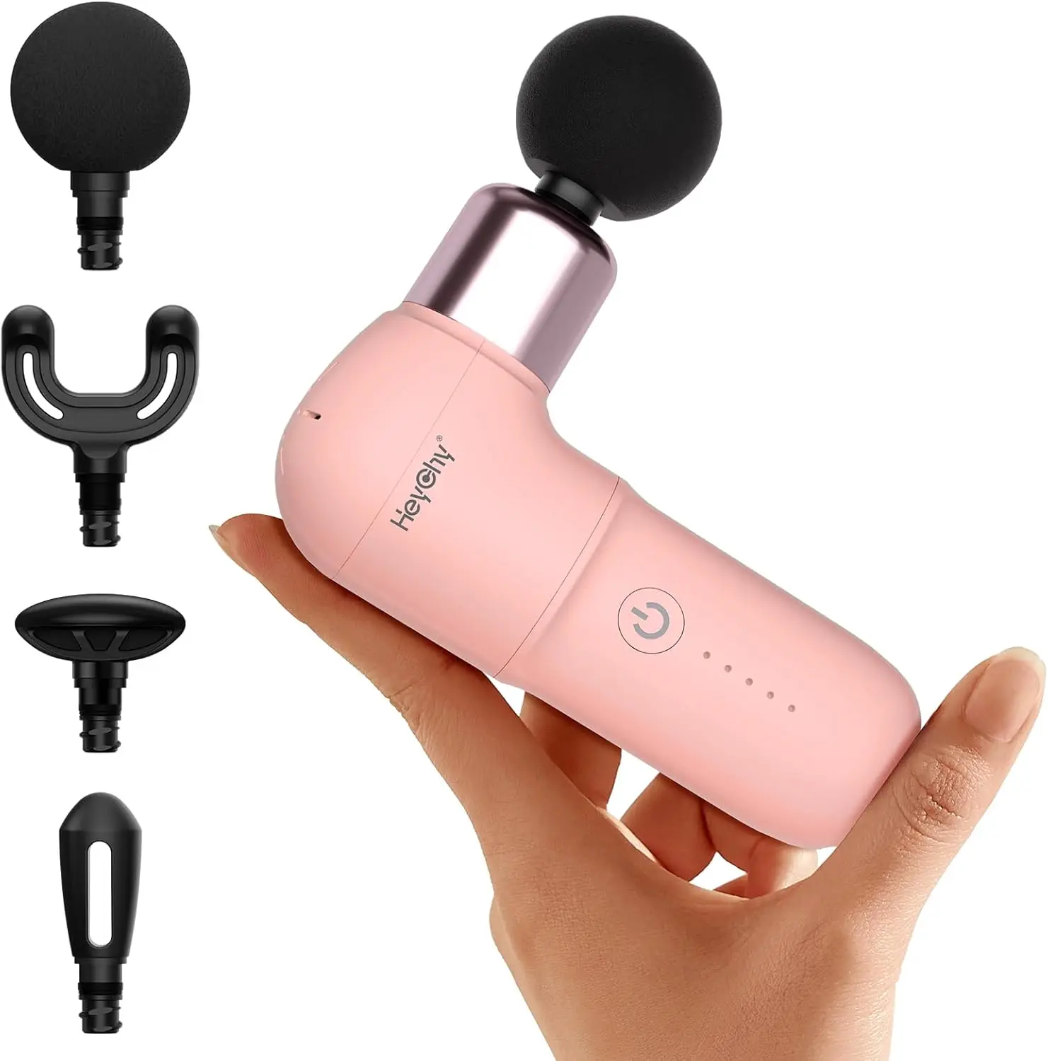 

Мини-массажный пистолет для глубокого облегчения тканей, портативный массажер для мышц с 5 скоростями и 4 насадками, розовый