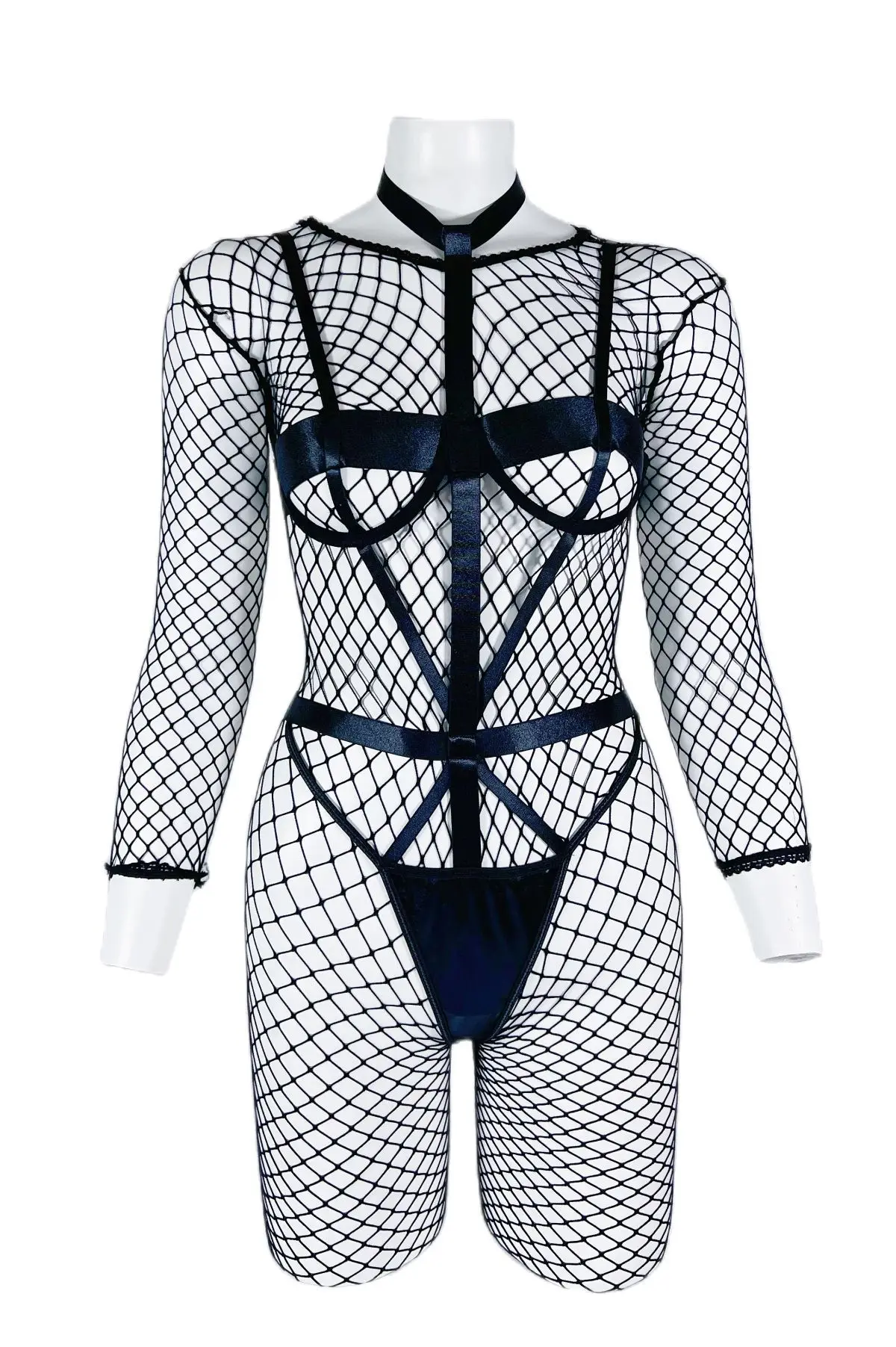 

Pink Full-Body Fishnet Lingerie Set Open-Cup Bondage Teddy Sexy Underwear Sheer Mesh Bodysuit Conjunto de Red Erotico con Body
