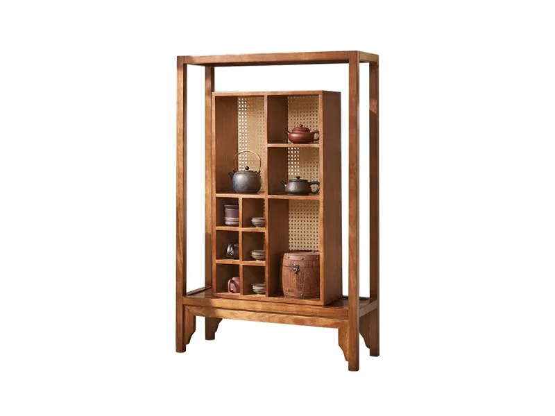 

Tea room rattan furniture Duobao Pavilion Bogu frame display cabinet against the wall rattan tea cabinet locker