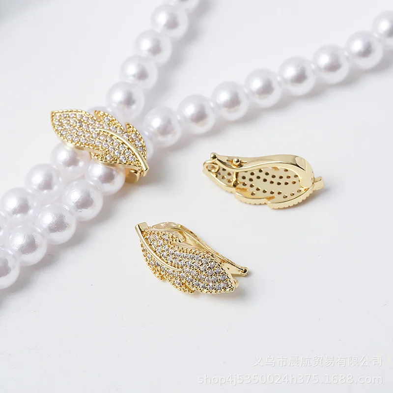 [YU] Gold Plated Zircon Leaf Pearl Necklace Bracelet Connecting Buckle Sweater Chain Y Chain Clip Buckle Diy