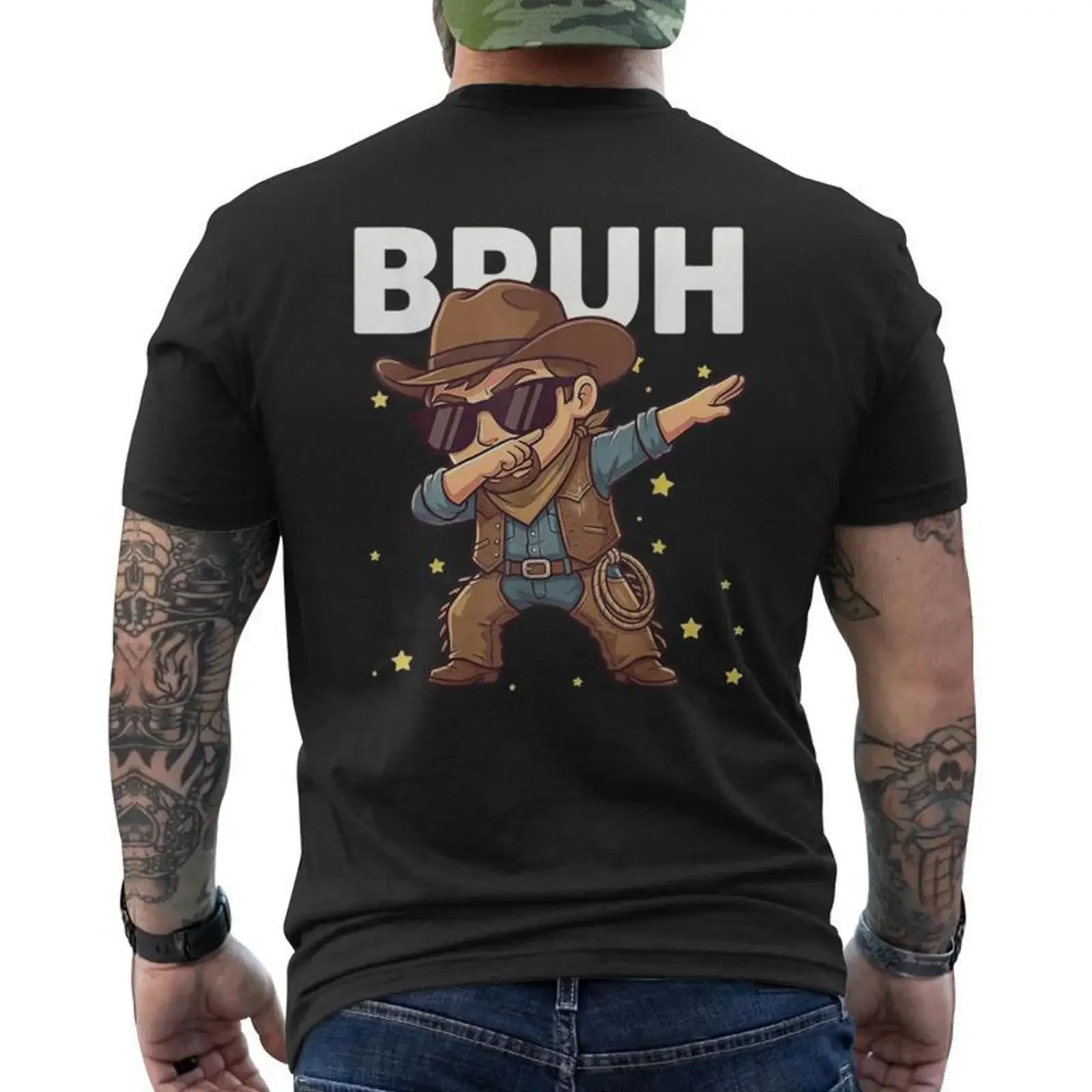Bruh Cowboy Humoristique Pour Enfants Garçons Amoureux De L'ouest T shirt imprimé au dos Cadeauxyz vintage Washed streetwear