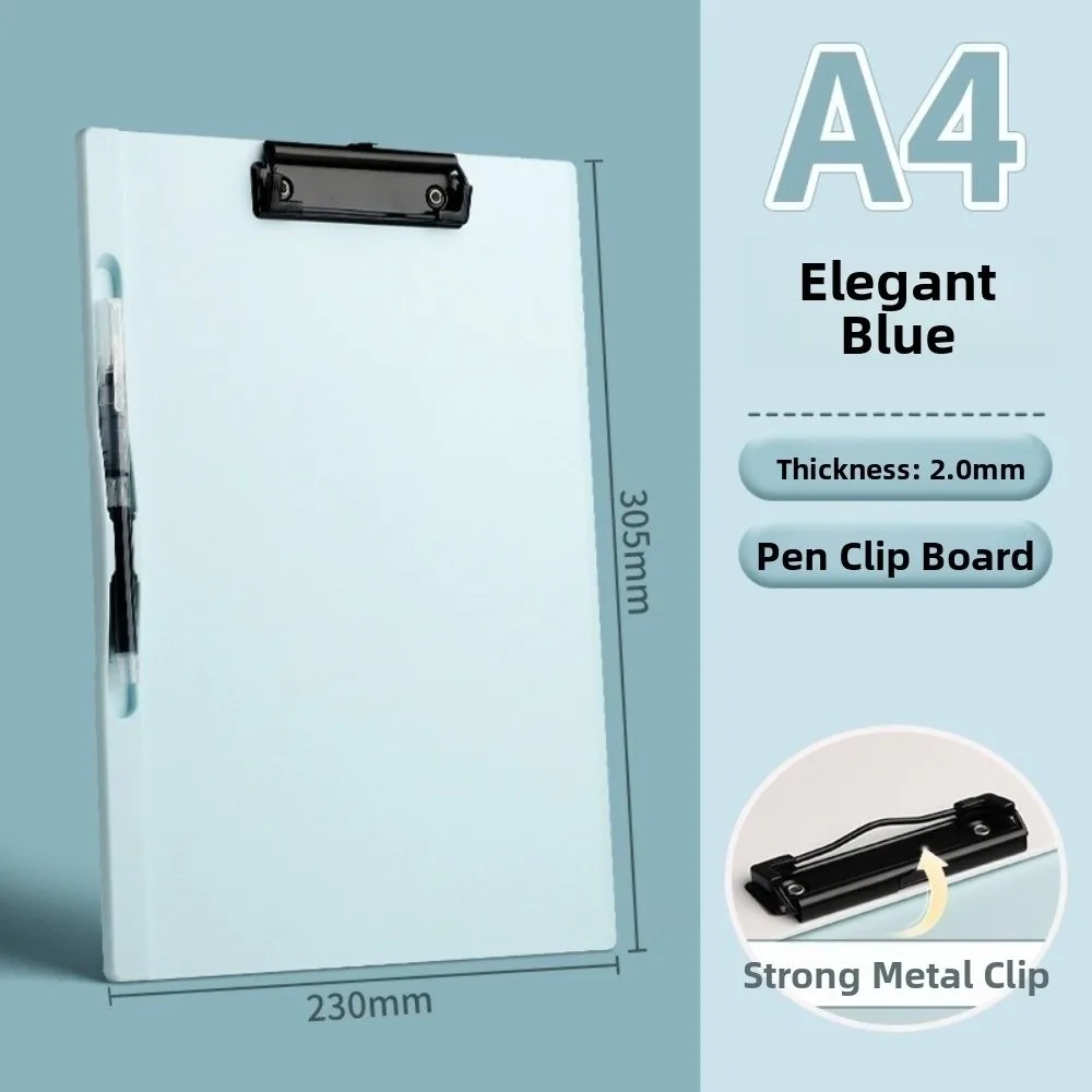 Durable A4 File Folder Clipboard Plastic with Pen Holder Writing Splint Metal Clip Letter Size Writing Clipboard Stationery