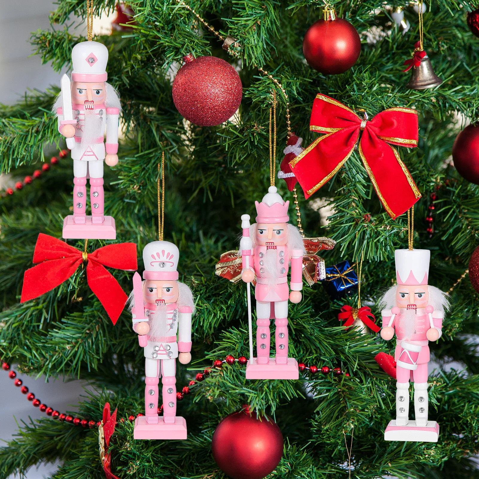 

4Pcs Xmas Nutcracker Decorations Wooden Pendant for Desktop Shelf Table Top Holiday Home Office Decor Festive Christmas Ambiance