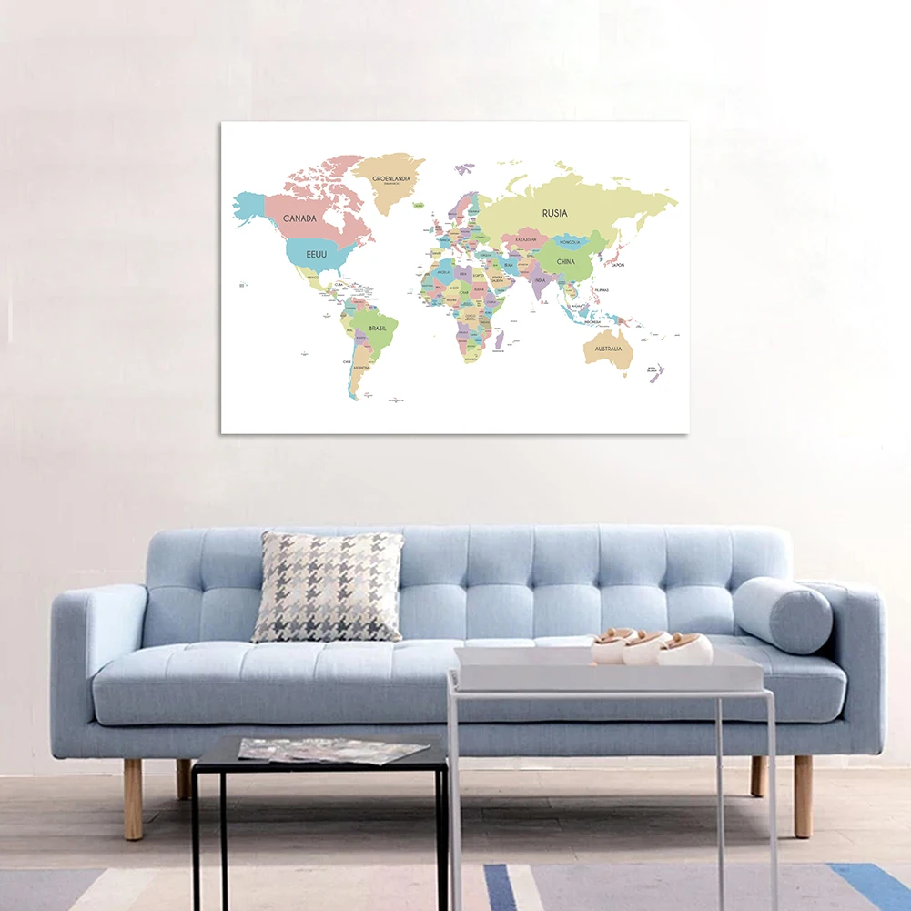 

225x150cm Non-Woven Fabric World Map in Spanish Spray Art Poster Wall Sticker Card Home Decor Teaching Travel Study Supplies