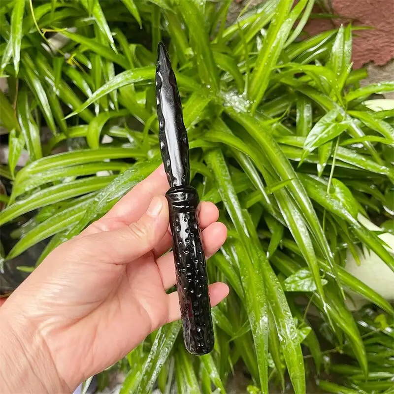 حجر سبج أسود طبيعي D agger نحت الأحجار الكريمة الريكي أحجار استشفاء ديكور المنزل عيد الميلاد هدية عيد 1 قطعة