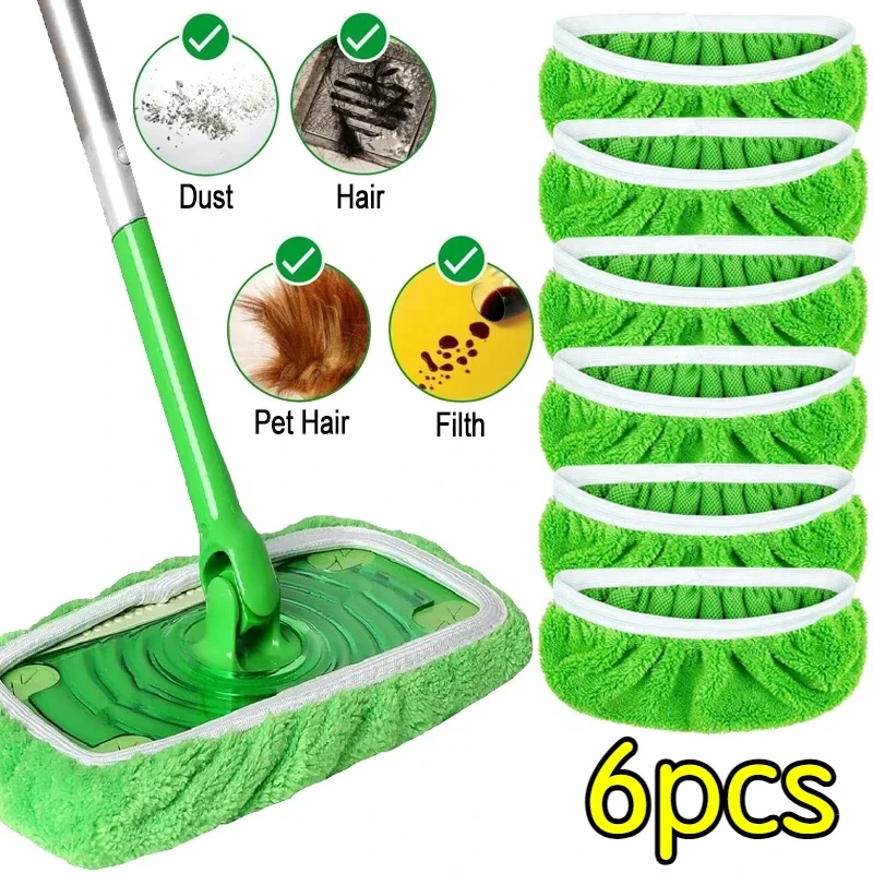 Microfiber Mop Pads Reusable Green Furniture Flooring Sweeper Wet & Dry Cleaning Cloths Mop Head Replacement Washable Rag Towel